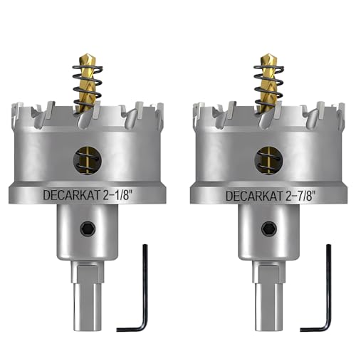 2-Pack 2-1/8" TCT Hole Saws for Hard Metal, Heavy Duty 54mm Tungsten Carbide Tipped Hole Cutters Set with Spring-Loaded Pilot Drill Bits for Stainless Steel, Metal, Iron, and Plastic. - size: 2-1/8" (55mm) X 2Pcs