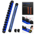 Magnetic Screwdriver Organizer and Wrench Organizer, 14-Slot Screwdriver and Wrench Holder, Magnetic Aluminum Rail Tool Organizer for Tool Box Drawer Wall-Mount Storage, Blue (Tools not Included) - style: 1-Pack Blue (14-Slot)
