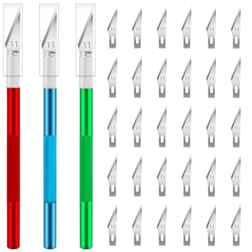 JETMORE Exacto Knife Set, Hobby Knife with 30#11 Blades for Art and Crafts - color: Red-green-blue-33pcs