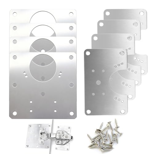 8 PCS Cabinet Hinge Repair Plate, Stainless Steel Hinge Replacement Kit, Stainless Steel Door Hinge Plate, Hinges Repair Board, Cabinet Fixing Plate Bracket with Mounting Screws for Kitchen Cabinet