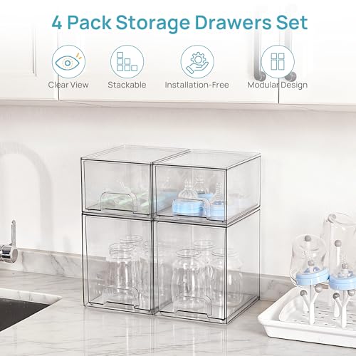 Vtopmart Clear Stackable Storage Drawers Set of 4, Baby Bottle Organizer - style: 2 Small+2 High
