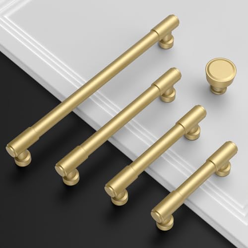 Amerdeco 10 Pack Brushed Gold Cabinet Pulls 3 Inch(76mm) Hole Center Drawer Pulls Cabinet Hardware Kitchen Cabinet Handles for Bathroom ZH0075 - color: Brushed Gold, size: 3"/76MM Hole Center