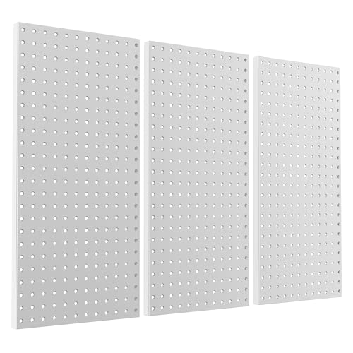 Pegboard Smith Metal Pegboard Panels 12" x 24", 3 Pack Grey Wall Mounted Tool Organizer Boards, Heavy Duty Tool Storage Peg Board for Garage, Workbench, Office, Fits 1/4" Peg Hooks - style: 3 Pack Grey Panels