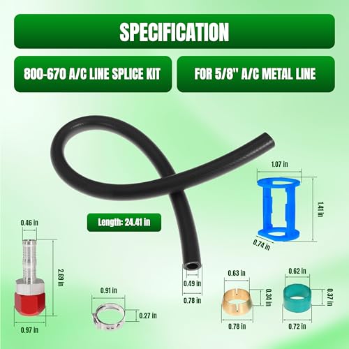 800-670 A/C Line Splice Kit For 5/8 Line With No.10 Hose 800670 Air Conditioning Repair Splice Connector Splicer Coupler Kit For 5/8 AC Line to Hose Repair (Line-K670) - size: Line-K670