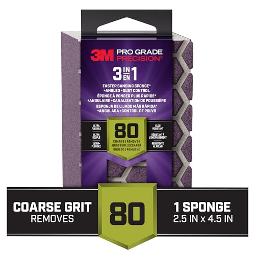 3M Pro Grade Precision 2.5 in. x 4.5 in. x 1 in. 80 Grit Coarse 3-in-1 Sanding Sponge - 1 Each - size: 2.5 in x 4.5 in x 1 in - 1 Sponge, style: 80 Grit Coarse