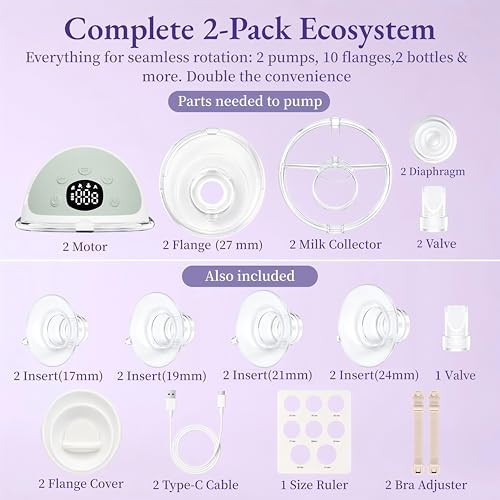 Wearable Breast Pump, OKPOIDM Hands-Free Electric, Portable, 2 Pack - color: 2 Pack