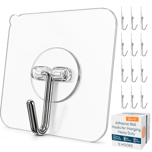 GLUIT Adhesive Wall Hooks for Hanging Heavy Duty No Drill, 22 lbs, 12 pcs - size: Medium, 12 pcs