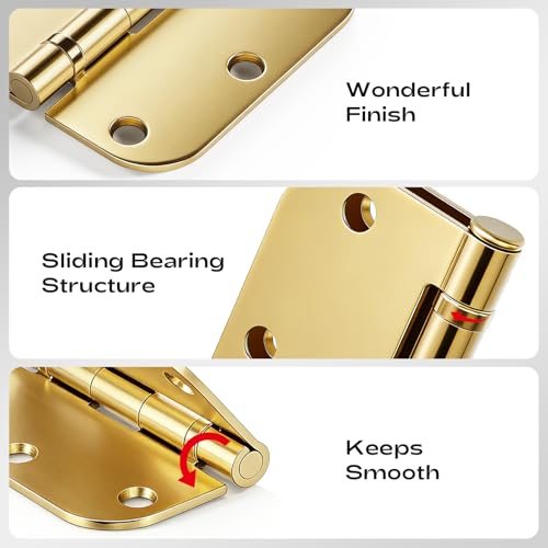 18 Pack Polished Brass Door Hinges 3.5 Inch 5/8" Radius No-Squeak - color: Polished Brass Ball Bearing, size: 18 Pack