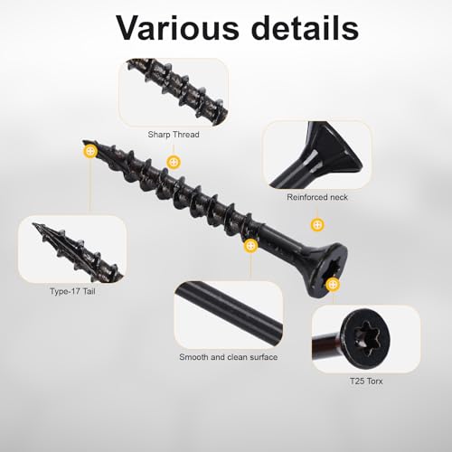 Deck Screws #8X1-5/8’’, T25 Star Torx Drive Flat Head Wood Screws, Black, 5lb - color: Black, size: 8X1-5/8’’