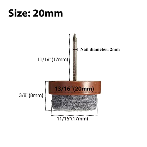 40pcs Round Heavy Duty Nail-on Felt Pad for Furniture Chair Table Leg Feet Floor Protectors Slide Smoothly (Brown, Pad Diameter 20mm) - color: Brown 20mm(40 Pcs)