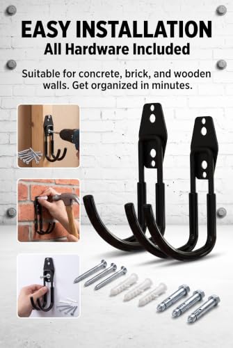 2 PCS EV Charger Holder Wall Mount, Steel Charging Cable Organizer J-Hook, Multifunctional Tool Storage Hook, Universal Bracket Hook for Garage and Outdoor Station (Black)