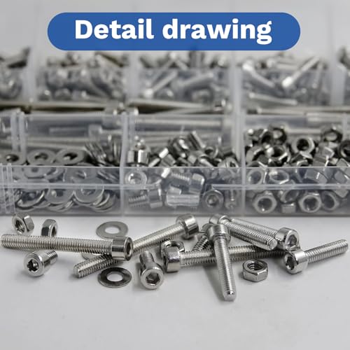 420Pcs M4 201 Stainless Steel Hex Socket Cap Bolt & Nut Set - size: M4x6/8/10/12/16/20/25/30/35-420Pcs