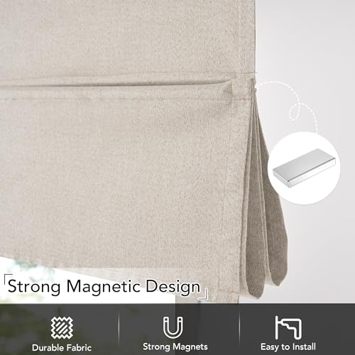 NICETOWN 100% Blackout French Door Curtain Adhesive Top & Magnetic Lift - color: Natural, size: 24"W x 72"L (Pack of 1)