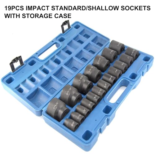 MacWork 19 Piece 1/2-Inch Drive Standard/Shallow Impact Socket Set, SAE, 3/8" to 1-1/2", CR-V&Cr-Mo Alloy Steel, 6-point Hex Radius Corner Design