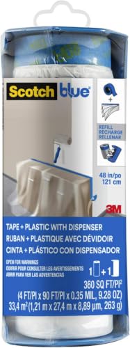 ScotchBlue Pre-Taped Painter's Plastic with Dispenser, Unfolds to 48 inches by 30 Yards,PTD2093EL-48 (Pack of 6) - size: 48" Width (Pack of 6), style: With Dispenser