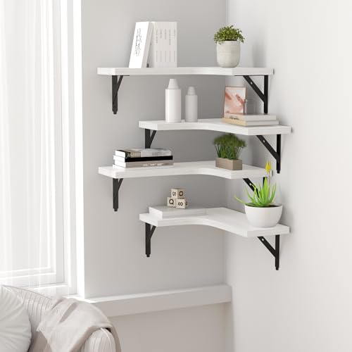 ROMGUAR CRAFT Corner Floating Shelves Wall Mounted Set of 4, White - color: White