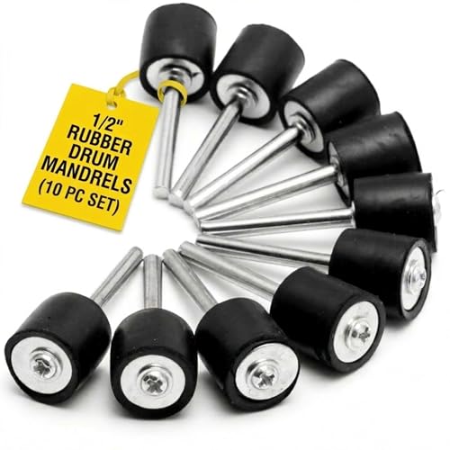 Drilax 10 Pc 1/2 Inch Rubber Drum Mandrels, 1/8 Inch Shank Sanding Sleeve Holders for Rotary Tool, Compatible with Dremel Drum Sander Attachments for Wood Fiberglass Metal Polishing