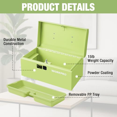 WORKPRO 10.8" Mini Metal Tool Box with Removable Tray - color: Macaron Green