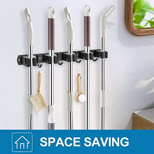 IMILLET 2 Pack Broom Holder Wall Mount, Heavy Duty Garage Organization - color: 5 Racks with 4 Hooks, size: 2 Pack