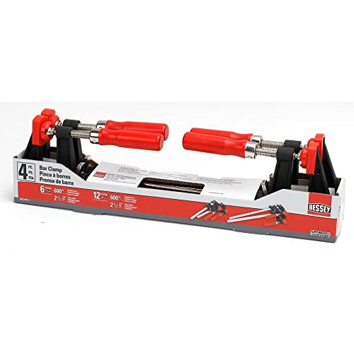 BESSEY GSCC4PK-C Clamp Set for Woodworking, F-style with Wood Handle, Replaceable Pads, 2 x 6 In and 2 x 12 In, 600 lb, Red/Black/Silver - size: 2 x 6 IN and 2 x 12 In., style: 600 lb (Set of 2)