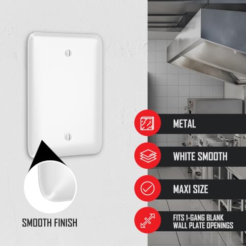 TayMac WMW-B 1-Gang White Smooth Metal Maxi Blank Wall Plate WMW-B, Outlet Cover Wall Plate with Screws, Electrical Outlet Cover Plate for 1 Device - style: White Smooth