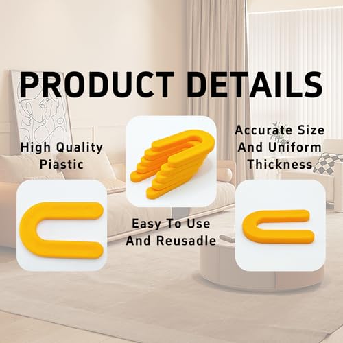 50PCS Horseshoe Tile Spacers, 3/16 Inch U-Shape Plastic Structural Shims for Tile Leveling System, Yellow Tile Leveling Clips for Ceramic Floor and Wall Installation - size: 3/16 Inch