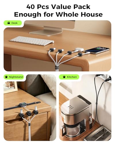 Rocoren 50‑Pack Rotatable Cable Clips & Cord Straps Cable Management Kit