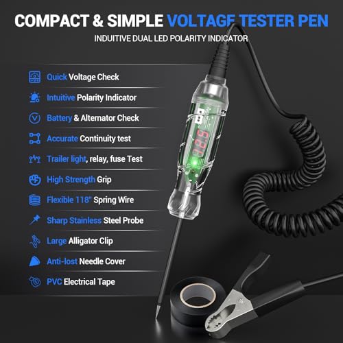 Automotive Test Light VDIAGTOOL P60 3-70V LED Digital Voltage Display, Circuit Tester with Voltmeter & Dual Polarity Indicator Light, Tester Electric, Bidirectional Voltage Tester w/Stainless Probe