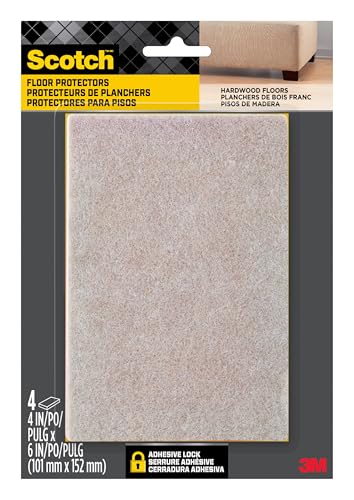 Scotch Felt Pads, 4 Pads, Rectangular, Beige, 4 in x 6 in - color: Beige, style: 4 Pads Standard Packaging