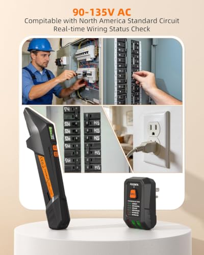 Circuit Breaker Finder and GFCI Outlet Tester - Digital Receiver with Color Screen & NCV Detection for Home Electrical Safety Including Carrying Case and Adapters 90-135V AC Circuits - FTCT02