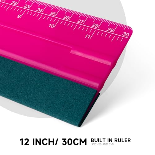 FOSHIO Professional Squeegee for Vinyl, Decals, Sticker Paper, Wallpaper, Window Film, Craft, Suede Felt Squeegee Smoothing Tool with Ruler, Pink (12 inches) - size: 12 inches
