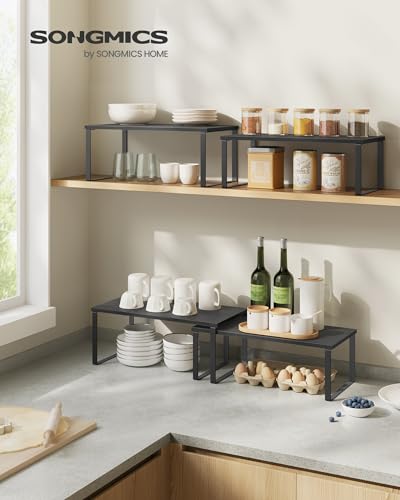 SONGMICS Cabinet Organizer Shelf, Set of 2 Spice Rack, Kitchen Storage - color: Ink Black + Charcoal Black, size: 15.6"w