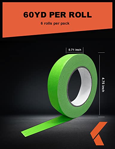 KREFINISH Painters Tape for Car - Green No Residue Automotive Masking Tape - Heat Resistant for Paint Booth, 0.7 Inches x 60 Yards, 6 Rolls - size: 0.7in-6rolls