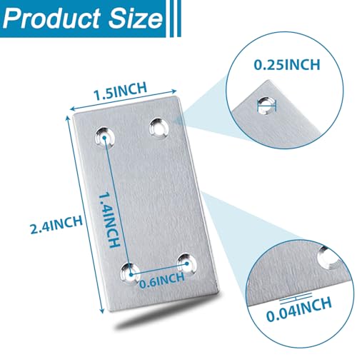 50PCS Flat Straight Brace Brackets,2.35x1.5 Stainless Steel Brackets - size: Silver,2.36"x1.5"
