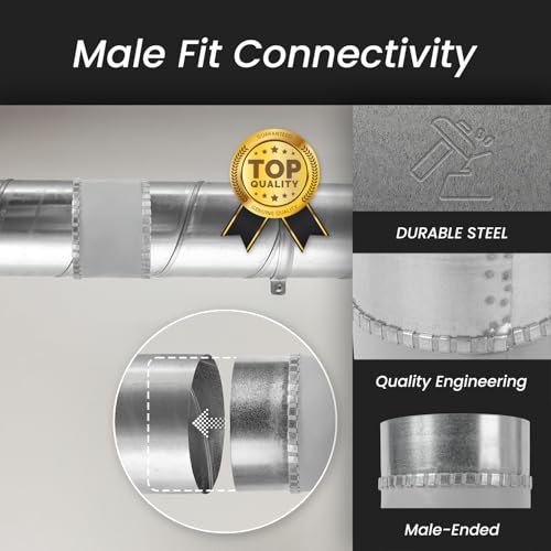 Repa Market 8" Inch Flexible Male Fit Duct Connector – Galvanized Steel Round Pipe Extender for Spiral Ducts – Vibration & Noise Reduction Coupler for HVAC Systems, Exhaust, and Dryer Vent Connections - size: 8" Inch