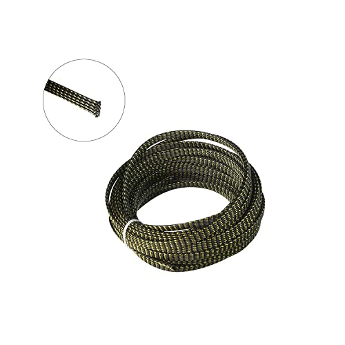 Othmro Length 10m/32.8ft Width 8mm PET Expandable Braid Protecting Managing Cable Sleeving Flexible Wire Mesh Sleeve Black Gold - color: Black Gold, size: 32.8ft x 0.31in