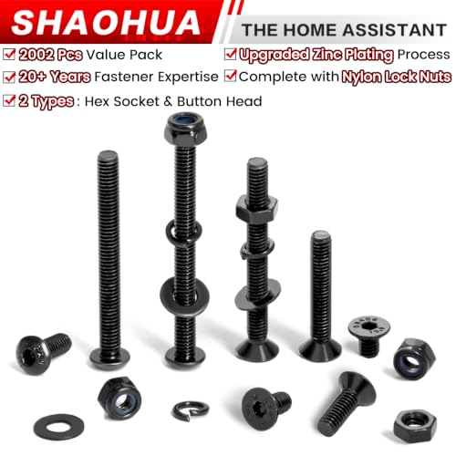 2002Pc M4 Hex Socket Button & Flat Head Bolts and Nuts w/Nylon Nut - size: M. M4