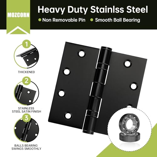 3 Pack Black Door Hinges 4.5 x 4.5 Inches, Heavy Duty Stainless Steel Ball Bearing Hinges with Screws, Square Corner, Smooth and Quiet - size: 4.5x4.5inch - 3 Pack