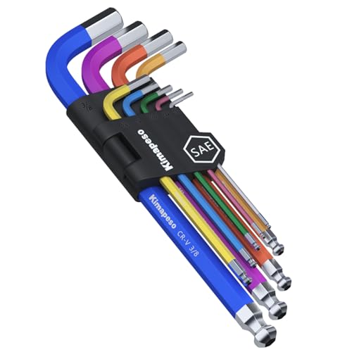 9PCS Imperial Allen Key Set SAE Allen Wrench Set SAE Hex Key Set Long Ball End Hex Wrench Set S2 Alloy Steel Keys 1/16-3/8Inch for Bike Vehicle Repairs and Household DIY - size: 9PCS Imperial
