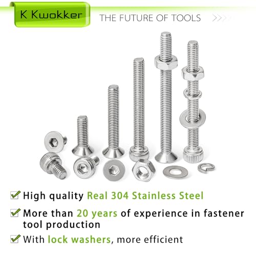 2540Pcs M3 Screws 4MM to 35MM, Socket Head Screws & Flat Head Screw, 304 Stainless Steel Assorted Nuts and Bolts Assortment Kit M3 Screw Kit with Nuts, Washer and Lock Washers - size: H. M3