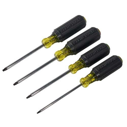 Klein Tools 85664 Screwdriver Set, Made in USA, Square Recess with Color Coded Handles and Heat Treated, Chrome Plated Shafts, 4-Piece