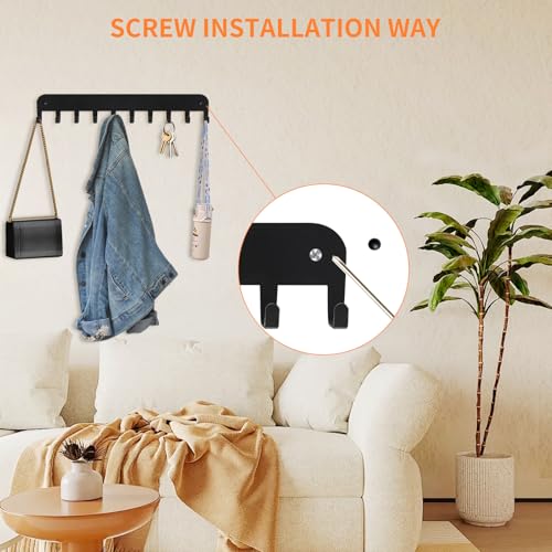 2 Pack Key Holder Wall Mount, 10 Hooks Car Key Holder for Wall, No Drilling Required, Key Rack Adhesive, Keys Hanger on Wall, Key Rack Wall Mount for Entryway, Living Room, Hallway (Black) - color: Black