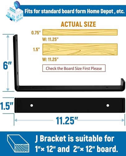 LEOPO Shelf Brackets 12 inch, 1/5 inch Thick 6-Pack Floating Shelf Bracket - color: black-6 pack, size: 11.25“