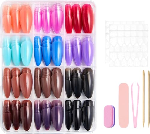 288Pcs Press on Nails Medium Almond Fake Nails 12 Solid Color False Nails Reusable Artificial Acrylic Glue on Nail Full Cover Stick on Nail for Women Salon DIY Manicure - color: Style-27
