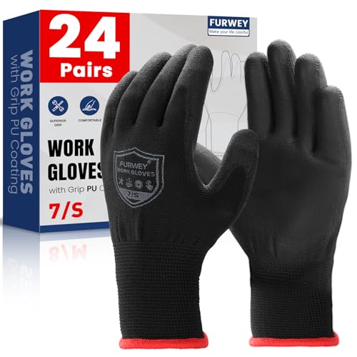 FURWEY Work Gloves, 16/32Pairs Nitrile, Seamless Nylon Knit - color: Black, size: Large
