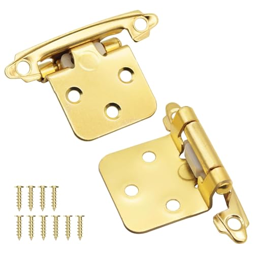 6 Pack (3 Pairs) 1/2 Inch Overlay Brass Gold Hinges Self Closing - color: Brass Gold, size: 6 Pack (3 Pairs)
