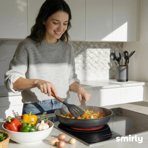SMIRLY Silicone Kitchen Utensils Set, 22-Piece Acacia Wood Handle, Black - color: Black