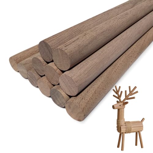 3/8 x12 Inch (Φ 10mm x L 305mm) Long Walnut Wooden Dowel Rods, Hardwood Dowels,Natural Round Walnut Wood for Crafts,Woodworking,Building Models and DIY Projects(10 Pcs/Pack)