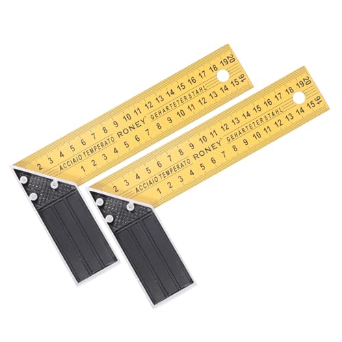HARFINGTON 2Pcs Woodworking Square Ruler 8" Carbon Steel Try Square Metric Precision Framing Carpenter Tool Right Angle Ruler with Aluminium Handle for Professional Carpentry, Yellow Black - size: 8"
