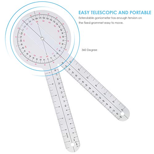 Goniometer Set 3 Pieces of 6/8/12 Inch Occupational Physical Therapy Protractor Tool Measurement Angle Ruler Kit Plastic 360 Degree Universal (3pc)
